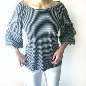 Skies are Blue ruched ruffle sleeve tie back top